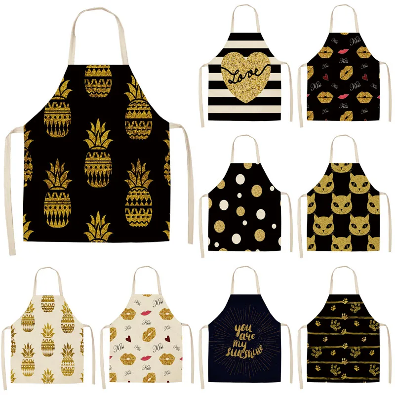 

1Pcs Bronzing Kitchen Apron for Woman Sleeveless Cotton Linen Aprons Home Cooking Baking Bibs Cleaning Tools 53*65cm MG0033