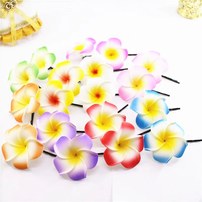 신제품 100 혼합 색상 거품 하와이 Plumeria 꽃 Frangipani 꽃 신부 헤어 클립, 4.5cmhair clip