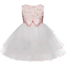 Evening Ball Gown Dinner Dress For Little Girl 3-10 Years Flower Decoration Outfits Formal Occasion Clothing Christening Costume
