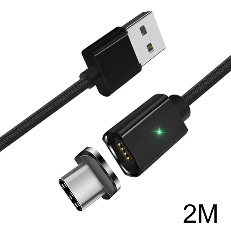 Магнитный кабель USB для быстрой зарядки кабель usb type C Магнитный кабель для зарядки данных Micro USB кабель для мобильного телефона USB шнур - Цвет: 2m black