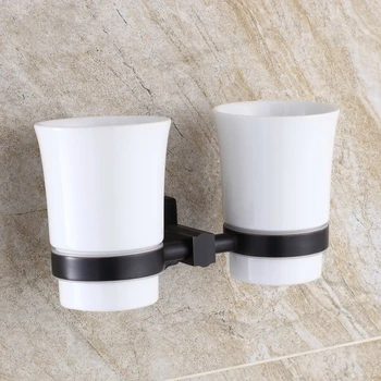 

Antique Brushed Square Cup Holder Double Cup European Mediterranean Toothbrush Holder Wall Mount Bathroom Hardware Set W358