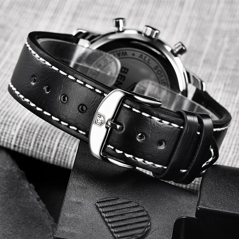 New Benyar Men Watches Casual Fashion Chronograph30M Waterproofsport Watches Men Leather-6