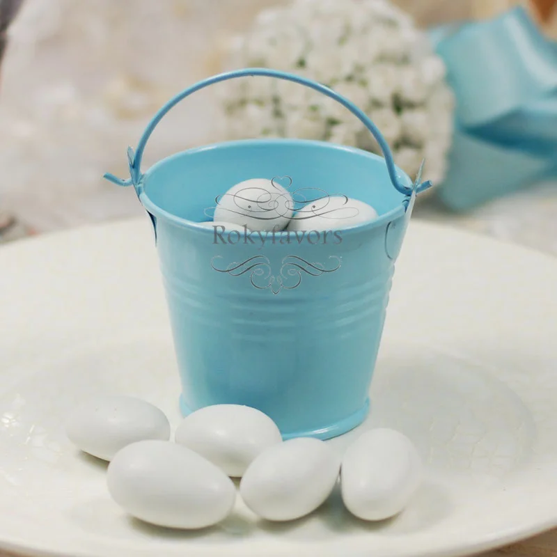 FREE SHIPPING 40PCS 2" Blue Mini Tin Pails Favors Baby Shower Kids