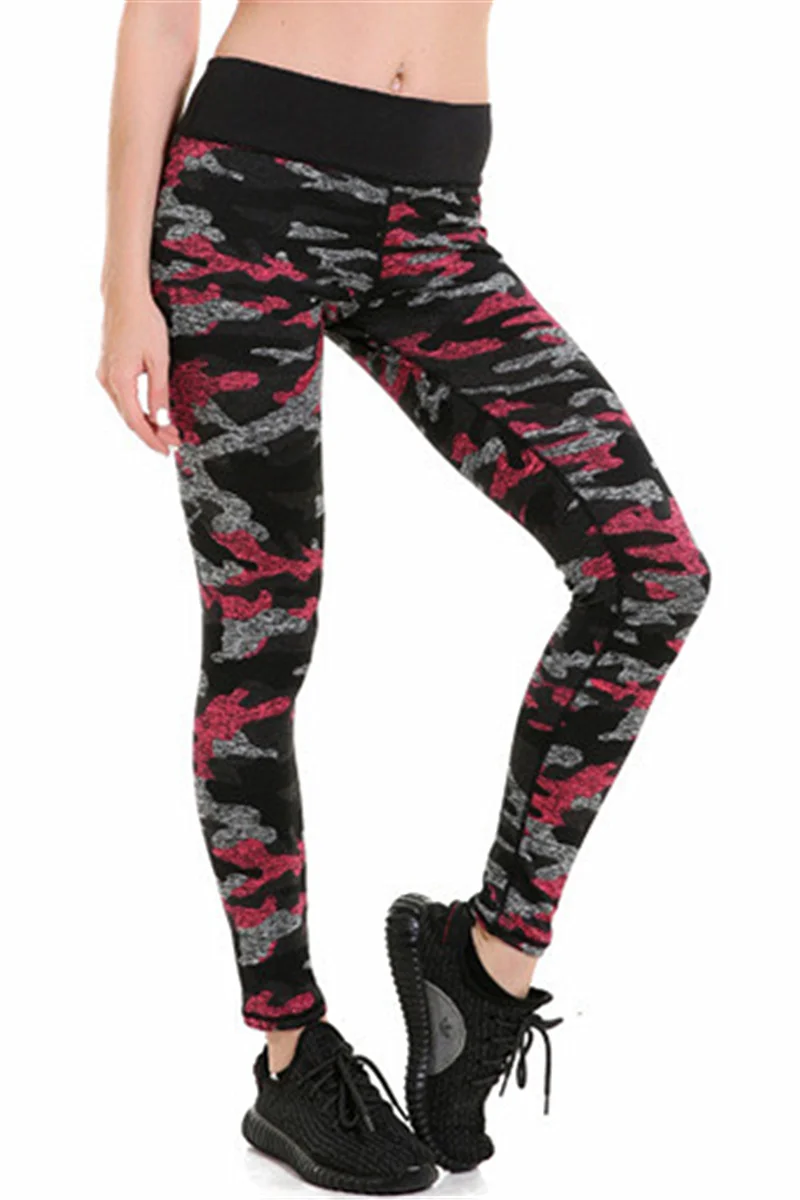 Women Rose Pink Camouflage Exercise Leggings Quick Drying Ankle Length