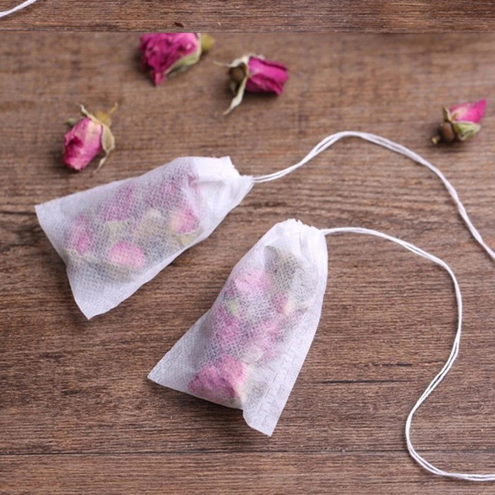 

100pcs Teabags Draw String Heat Seal Filter Paper Herb Loose Empty Tea Bags Kitchen Accessory