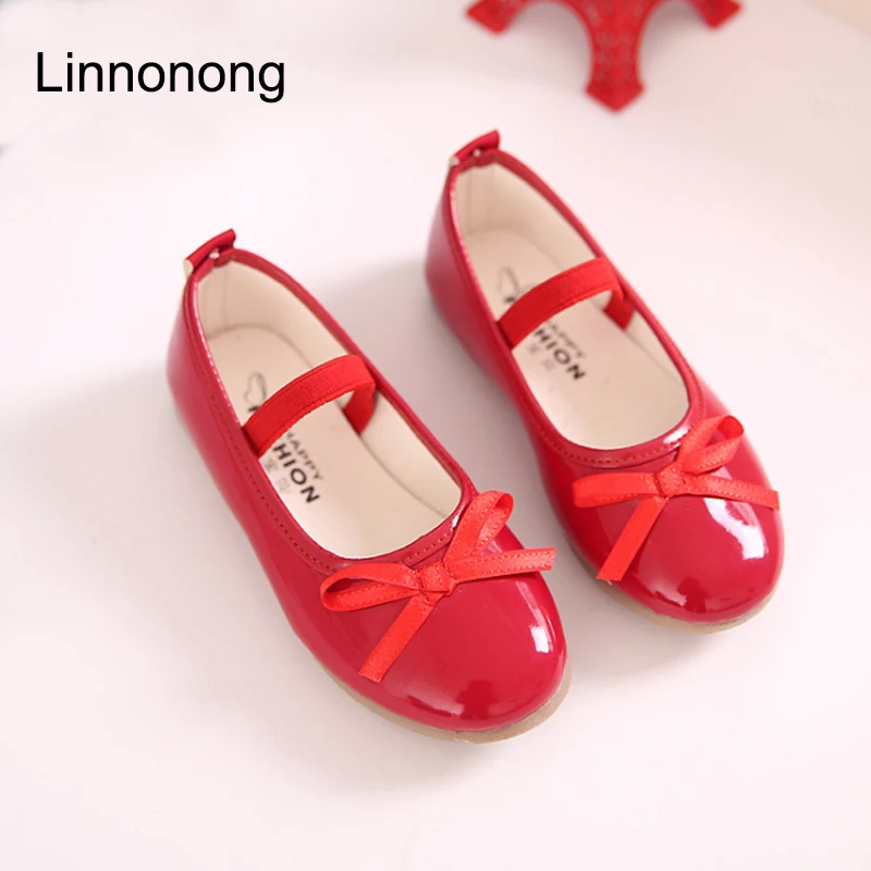 

Hot Spring Autumn Kids Party Bow Shoes Girls Princess Single Flat Shoes Red Black Children PU Leather Toddler Shoes Size 21-36