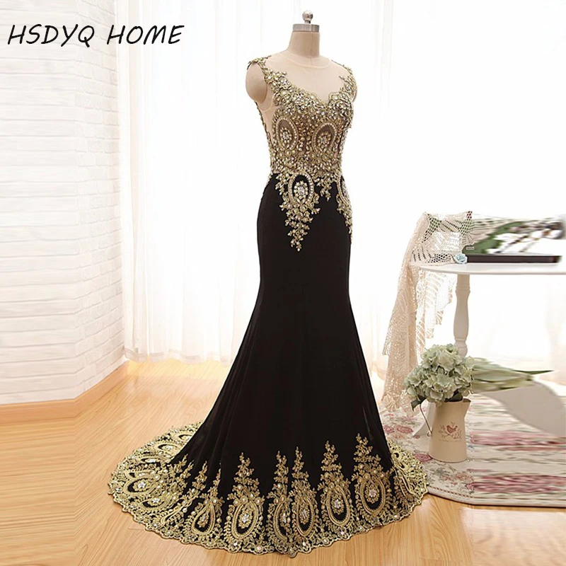 

Luxury Sheer Neck Black Formal Evening Prom Dresses Appliques Celebrity Pageant Wedding Party Gowns India Arabic