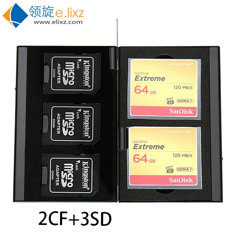 

2017 Silver Red Blue Selling 5 In 1 Aluminum Storage Box Bag Memory Card Case Holder Wallet Large Capacity For 3* For Sd 2* Cf