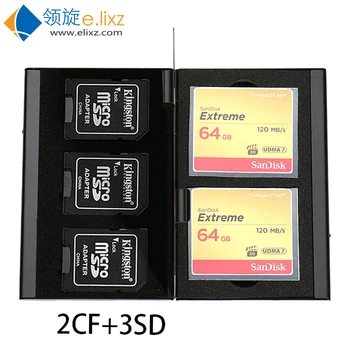 

2017 Silver Red Blue Selling 5 In 1 Aluminum Storage Box Bag Memory Card Case Holder Wallet Large Capacity For 3* For Sd 2* Cf
