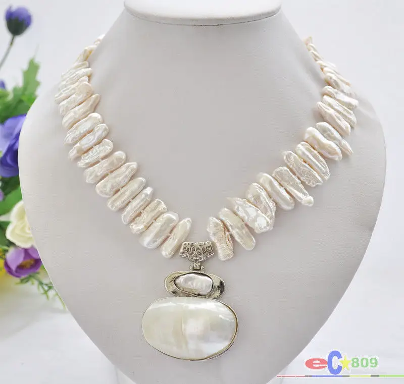 

white biwa dens freshwater pearl necklace mabe pendant