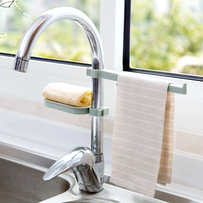

2pcs/set Sink Hanging Storage Rack Storage Holder Bathroom Kitchen Faucet Clip Dish Towel Storage Clip Shelf Drain Soap Box