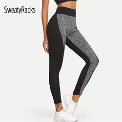 SweatyRocks с эластичной резинкой на талии, Цвет блок леггинсы Activewear женские облегающие леггинсы Высокая Талия Весна Повседневное атлетика