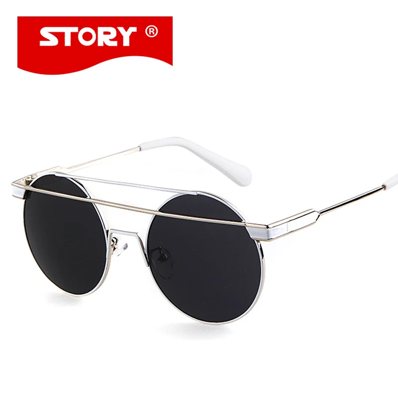 STORY Vintage Metal Round Sunglasses Women Steampunk Circle Sunglass