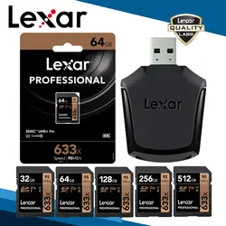 Lexar 633x карты памяти SD и USB 3,0 2000x кард-ридер 512 ГБ 256 ГБ 128 Гб 64 Гб оперативной памяти, 32 Гб встроенной памяти, UHS-I Class 10 V30 U3 SDXC карты памяти
