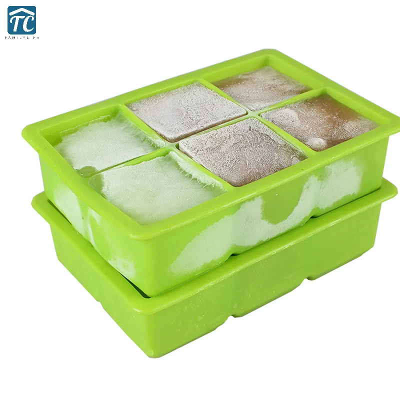 

6 Grid Silicone Ice Cube Tray Square Shaped Mold Big Ball Maker Home Bar Whiskey Form DIY Pudding Mould With Lid Eco-Friendly