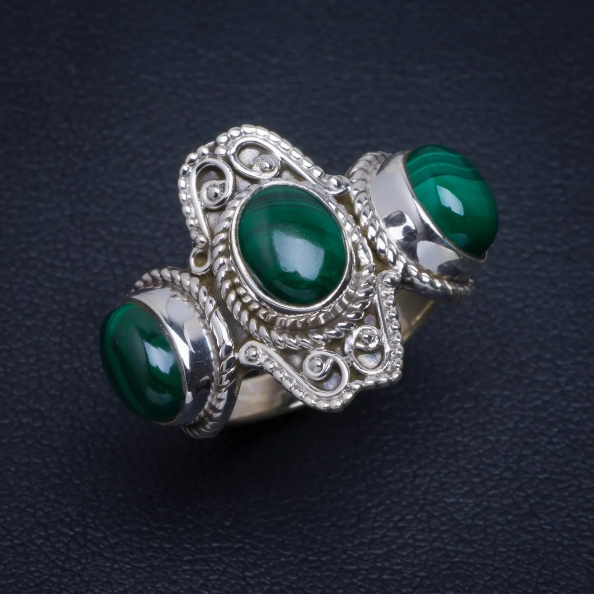 

Natural Malachite Handmade Unique 925 Sterling Silver Ring 7 B1238