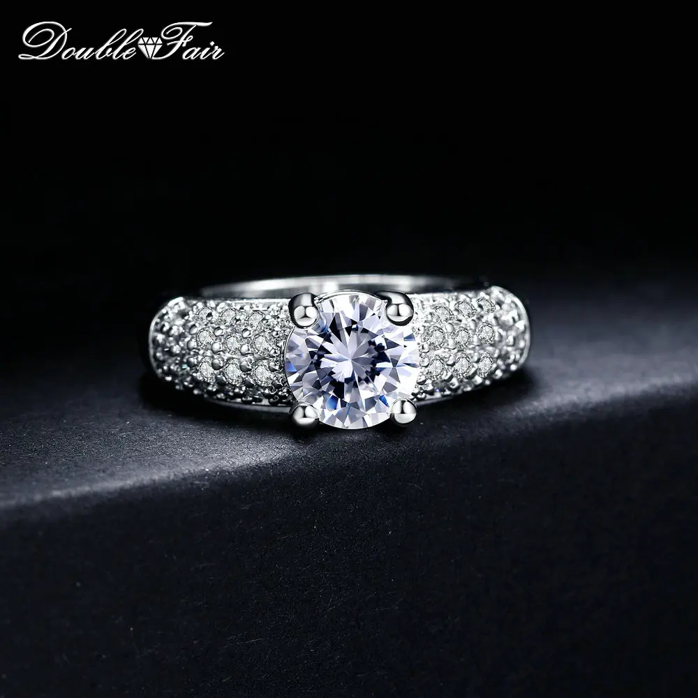 Double Fair Cubic Zirconia Wedding Rings Silver/Rose Gold Color Fashion Crystal Engagement Jewelry For Women Wholesale DFR070