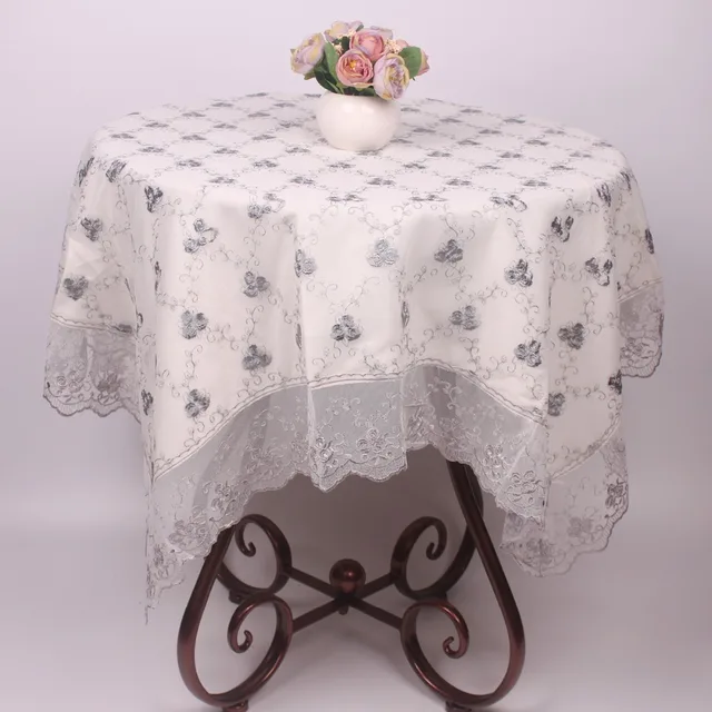 Luxury Light Grey Double Layer Flowers Embroidery Table Cloth Covers Luxury Light Grey Double Layer Flowers Embroidery Table Cloth Covers Vintage Past Polyester Lace Tablecloths