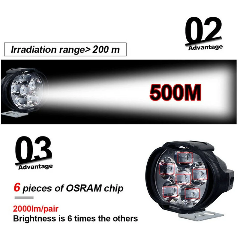 

2pcs Motorcycle LED Headlights Universal 6LED Motorcycle Headlight Mirror Mount Fog Lights Accessories Suitable For Motorcycles