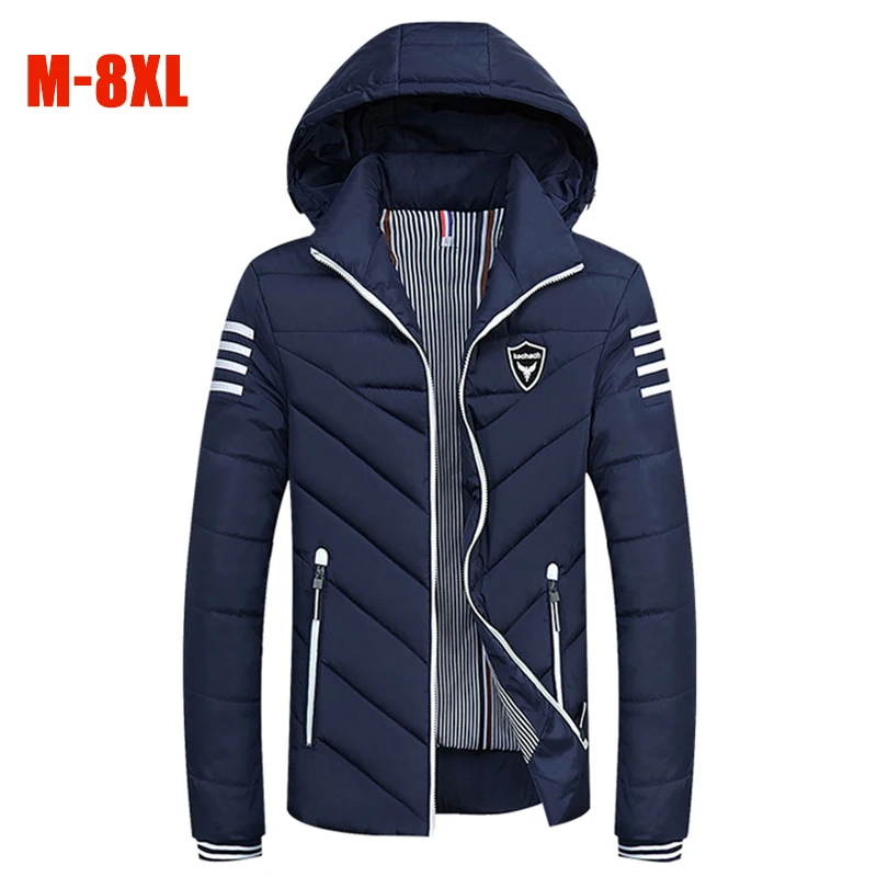 Новые модные M-8XL плюс Размеры зимние куртки Для мужчин с капюшоном теплый толстый