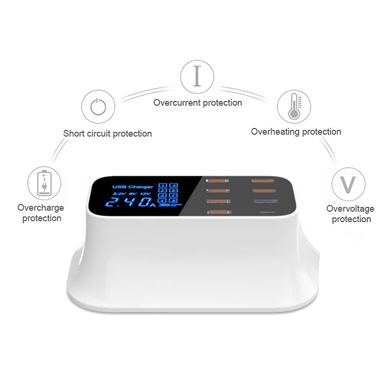 Fast Charging Power Adapter Quick Charge 3.0 Smart USB Type C Charger Station LED Display Desktop Mobile Phone USB Charger