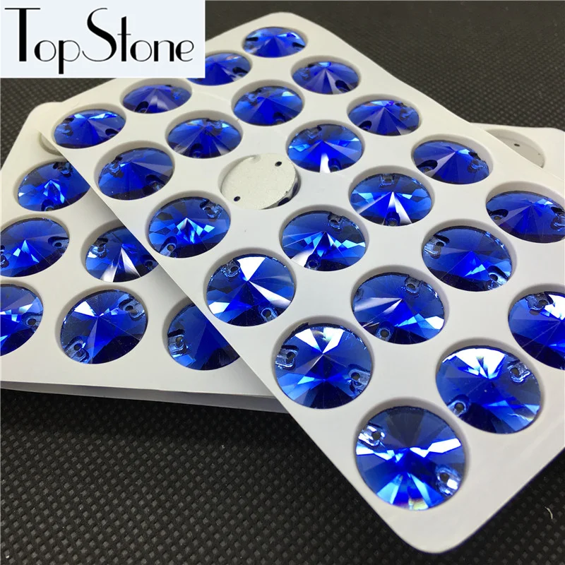 

All Size Blue Color Rivoli Sew On Stone Flatback 2holes 8,10,12,14,16,18mm Round Sewing Glass Crystal Beads Dress Making