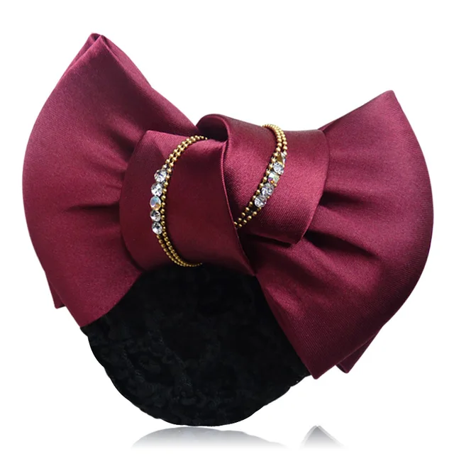 i-Remiel New Fashionable Bow Hair Headwear Ribbon Bun Cover Satin Net Hotel Hair Pin Girls Headbands Head Accessories for Girls Red