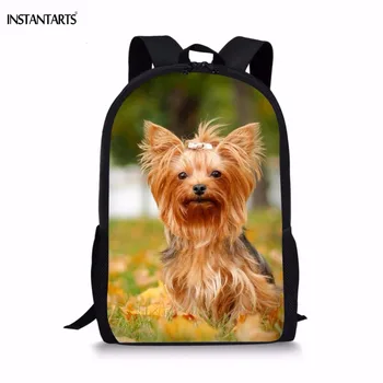 

INSTANTARTS School Bags for Girls Cute 3D Dog Yorkshire Terrier Print Kids Backpacks Primary School Students Children School Bag