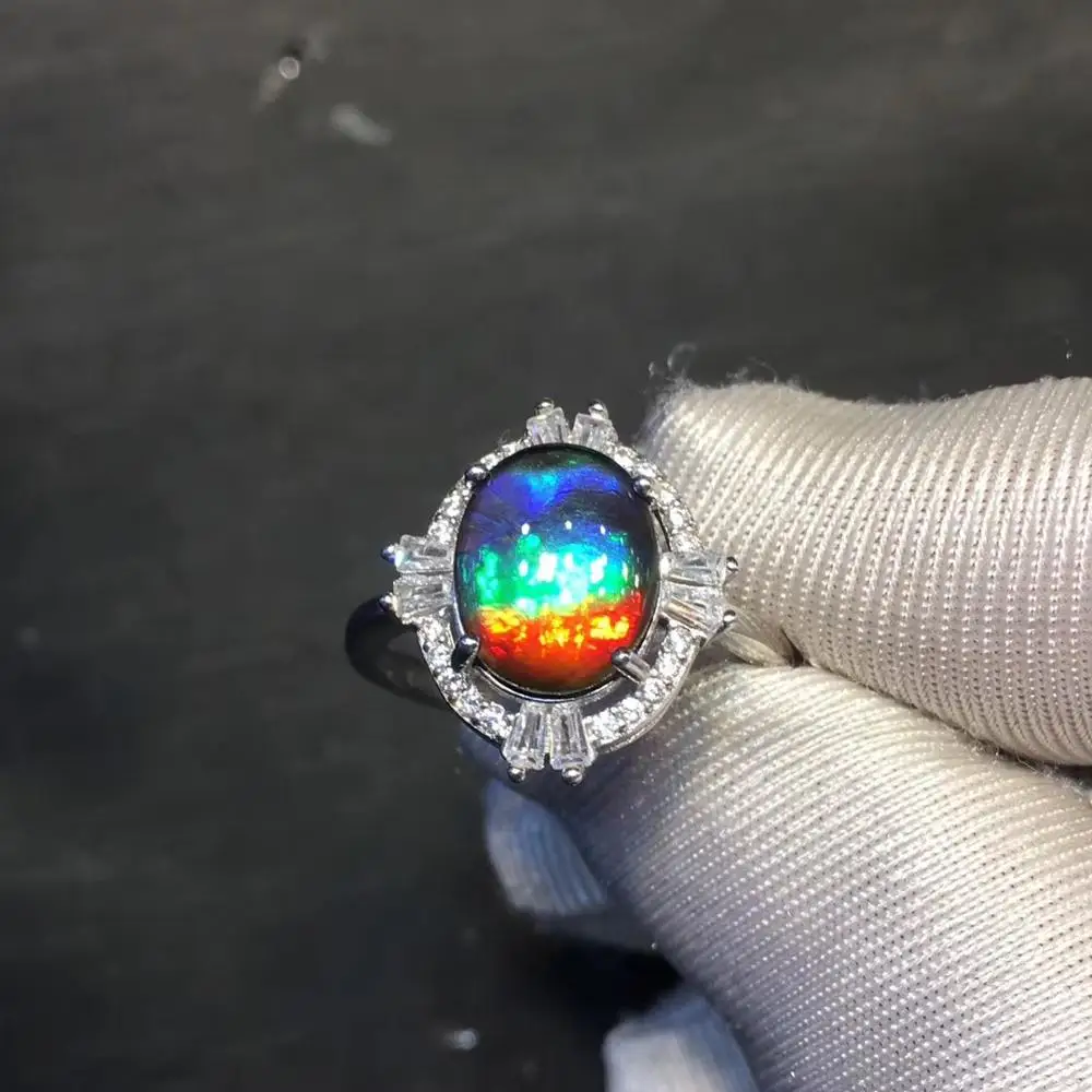 

Fine Jewelry Real 925 Steling Silver s925 Platinum 100% Natural Ammonite Gemstone Rings Female Ring for Women Christmas Gift