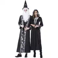 Umorden Purim Carnival Halloween Costumes Skull Wizard Magician Costume for Men Witch Cosplay for Women Fancy Cosplay Robe Gown