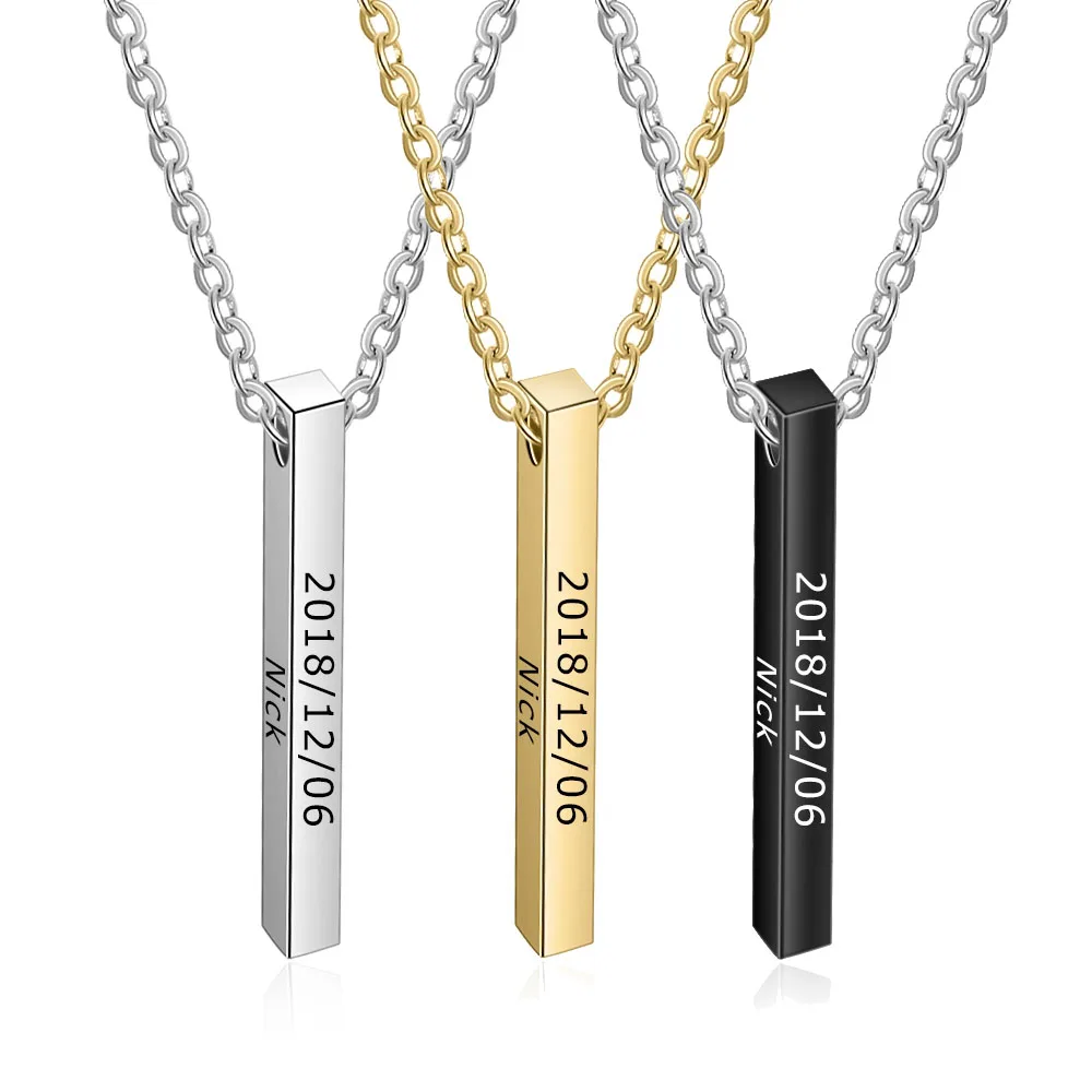 3 Color Engraved Name Necklace Personalised Gift Strip Pendant Stainless Steel Fashion Necklaces & Pendants (JewelOra NE103087)