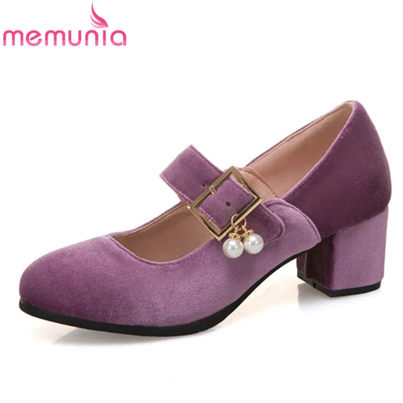 

MEMUNIA 2018 new arrival pumps women round toe buckle pearl high heels shoes ladies sweet spring summer casual shoes woman