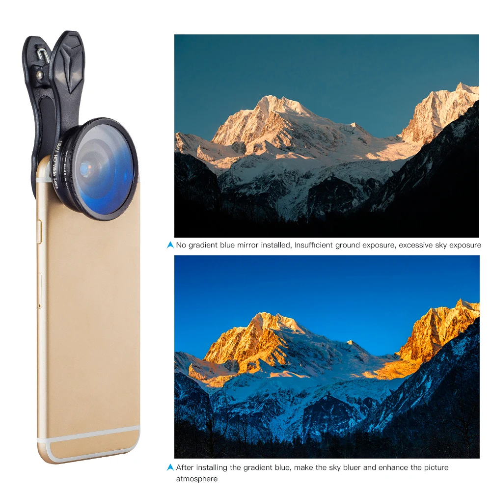 

APEXEL 16mm Wide-lens 6in1 Phone lens Universal for iPhone 6 6s 7 8 Andriod Mobile Phones 10X Macro 0.6X Wide-lens CPL ND8 Fast