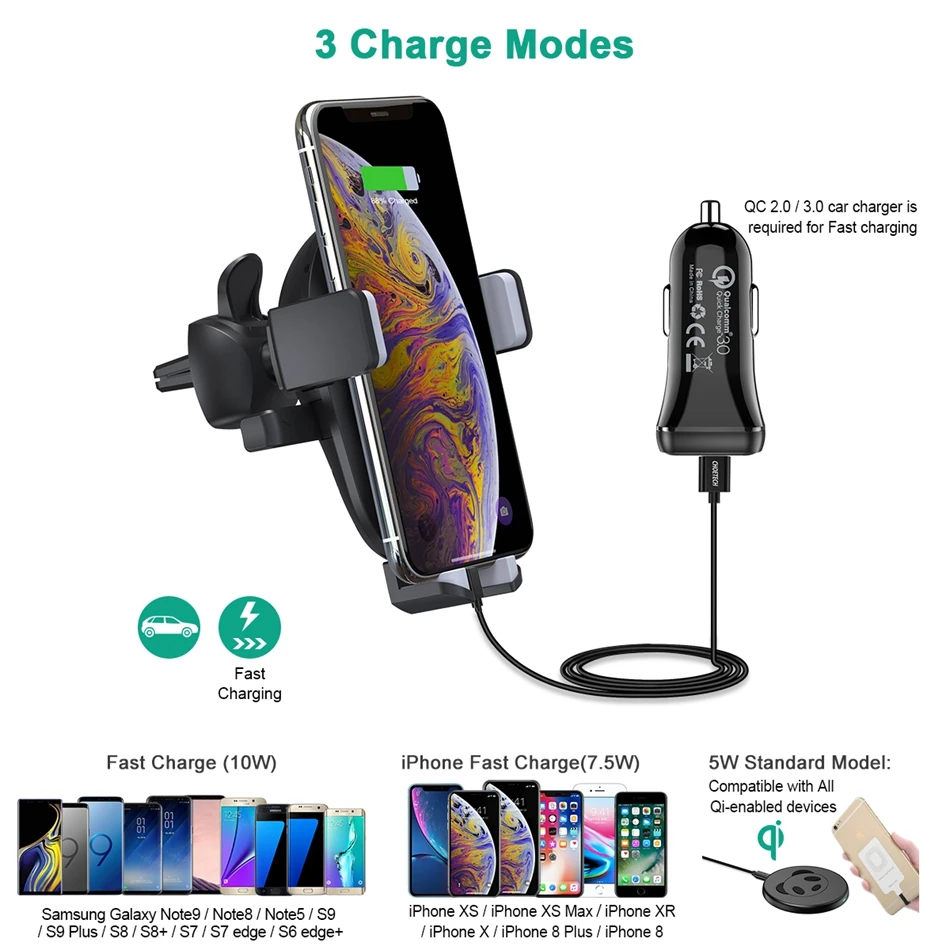 Cena CHOETECH Qi bezprzewodowa ładowarka samochodowa do iPhone 8 X XS Max Samsung ładowarka do telefonu komórkowego 10W szybki bezprzewodowy samochód do ładowania uchwyt do montażu