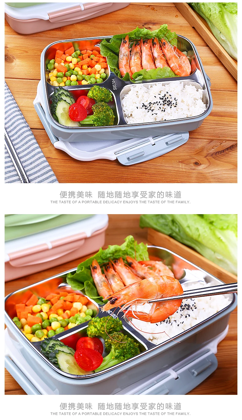 Stainless Steel Food Container Set 1000ml Lunch Box Bento Handbag Optional Leak Proof Lunch Box Inox With Chopsticks Spoon  (22)