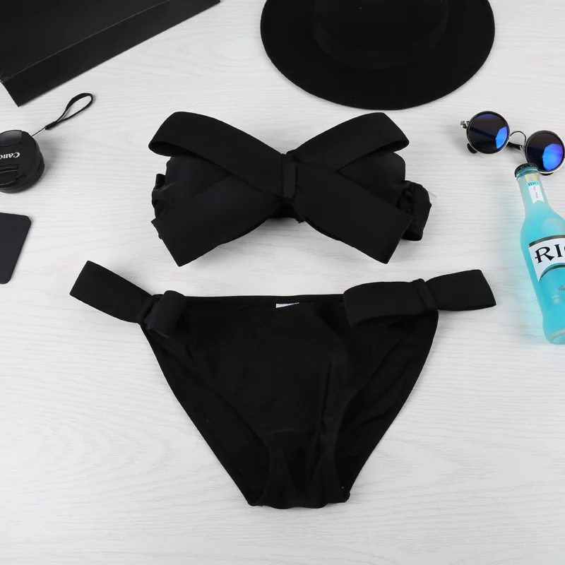 Günstig Big Bowknot Bikinis Frauen 2019 Push Up Bandeau Badeanzug Weibliche Solide Sexy Bademode Rock Badeanzug Badenden Mayo Strand Sommer