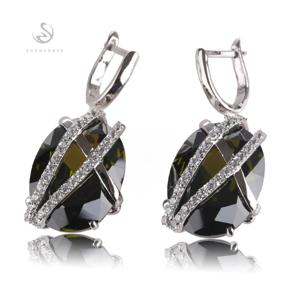

SHUNXUNZE Bohemia The new listing Romantic earring jewelry Olive fashion Silver Plated Office Punk Cubic Zirconia Earrings R527