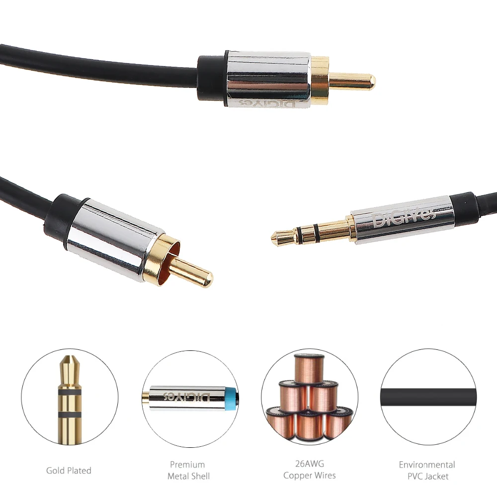

DiGiYes 1Meter RCA Cable 2RCA to 3.5 Audio Cable 3.5mm Jack RCA AUX Cable For Audio Mixer DVD Amplifier Edifer