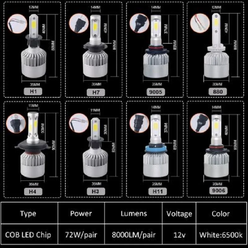 H4 H7 светодиодный фар автомобиля 12 V удара H11 9005 9006 светодиодный светильник лам пы для авто72 W светодиодные лампы для авто светодиоды 8000lm Авто лампы фары 6000 K свет высокую ближнего света автомобиль лампы