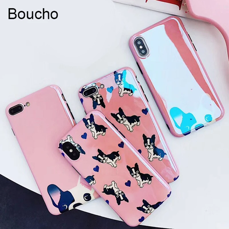 

Boucho Blu-Ray Phone Case For iPhone X 6S 6 7 8 Plus Cool Cute Cartoon Animal Dogs Couples Glossy Soft IMD Phone Back Cover Case