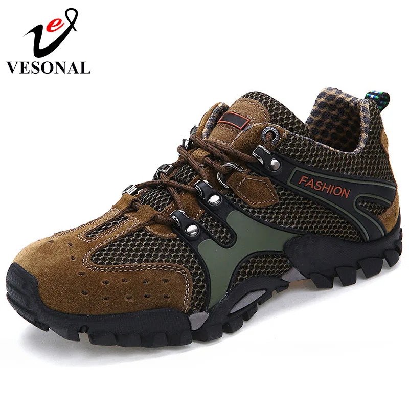 

VESONAL Genuine Leather Breathable Patchwork Male Mesh Shoes Adult Sneakers For Men Casual Walking Summer Spring Footwear 218
