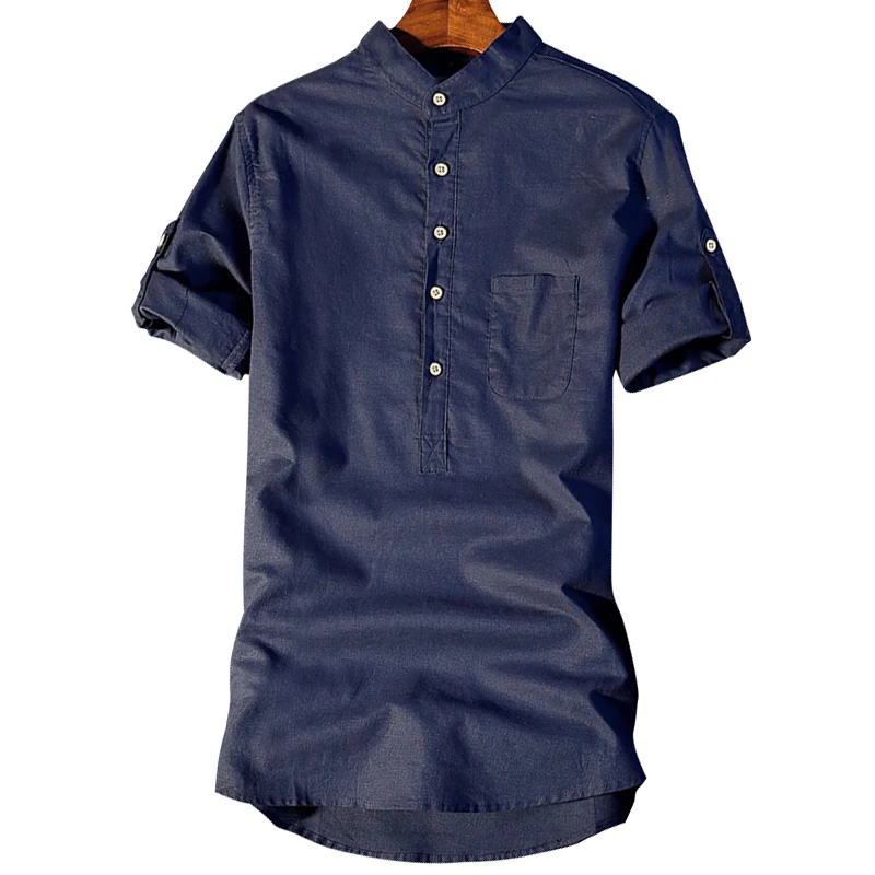 Anbican 2019 Новая мода пуловер Повседневная рубашка Для мужчин дышащий хлопок Мужские льняные рубашки короткий рукав летняя рубашка плюс
