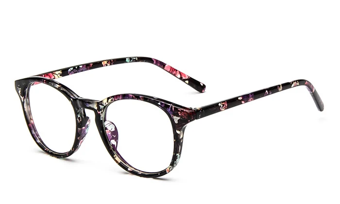 Ретро Мужские Женские винтажные овальные оправа для очков, очки, брендовые дизайнерские оптические очки с прозрачными линзами, студенческие очки - Цвет оправы: Black Flower