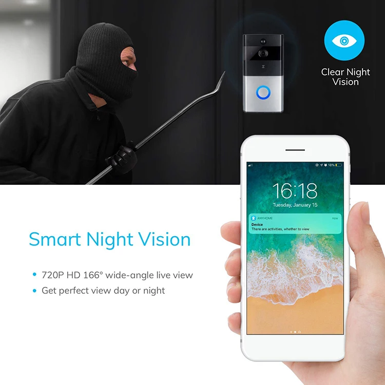 Smart WiFi Doorbell Camera Video Wireless Remote Door Bell CCTV Chime Phone APP