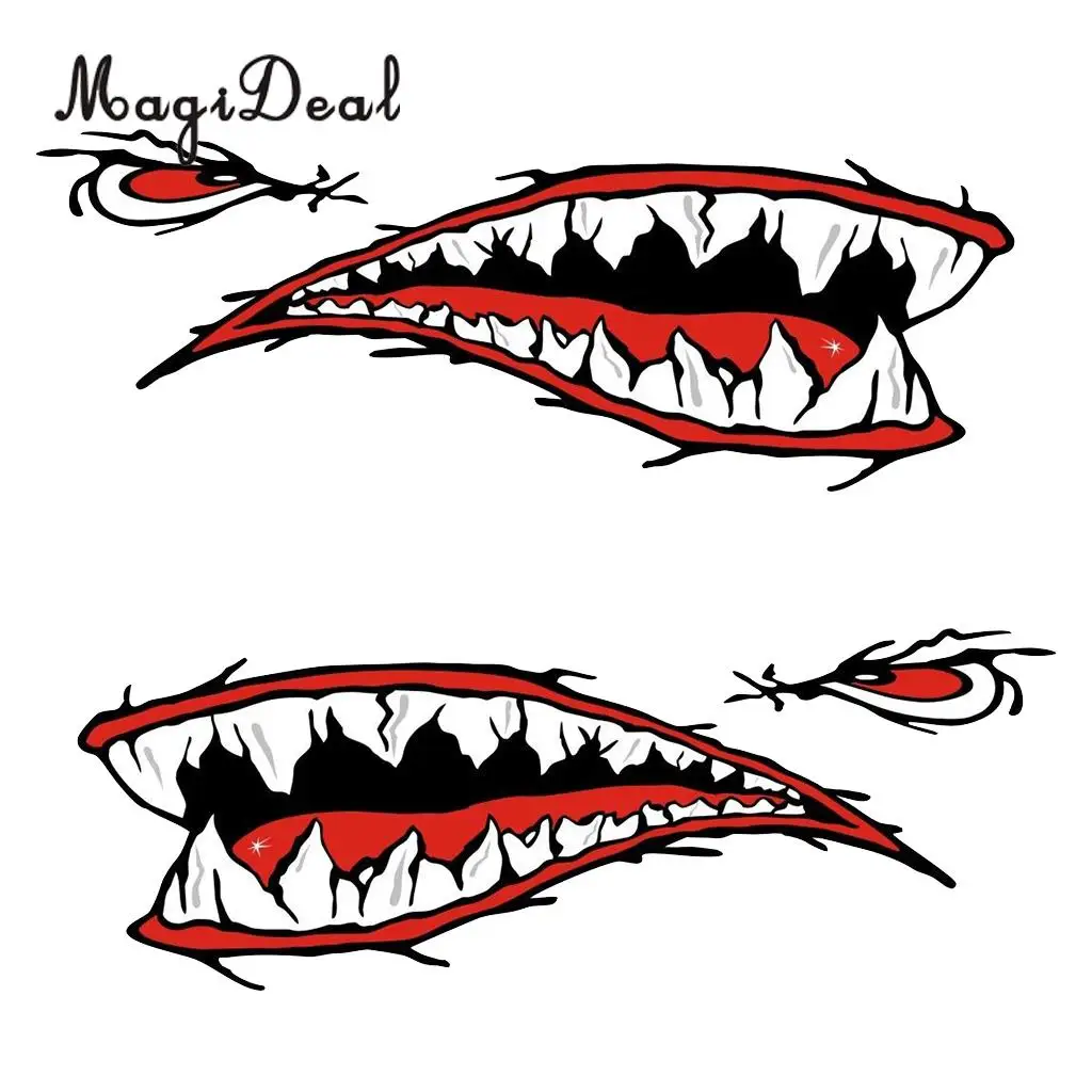 MagiDeal 4Pcs Large Fish Skeleton Shark Mouth Decal Kayak Fishing Boat Car Truck Motorcycle Graphics Funny Stickers