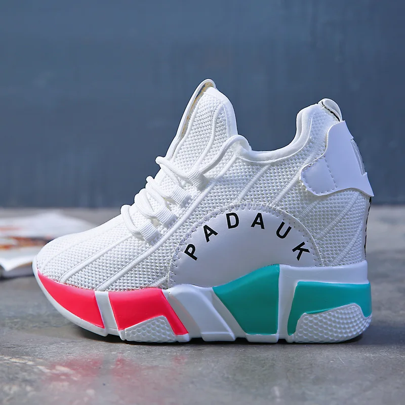 

Womens Sneakers Platform Creeper High Hidden Wedge Heel Lace Sport Shoes Casual Mesh Breathable Summer Black White A360