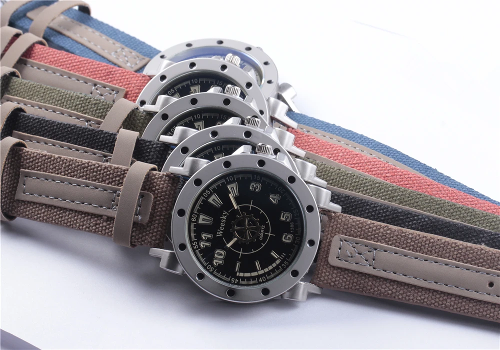 Weesky Элитный бренд Военная Униформа часы Для мужчин аналоговые кварцевые часы кожа холст ремень часы человек Спортивные Часы Армии relogios masculino
