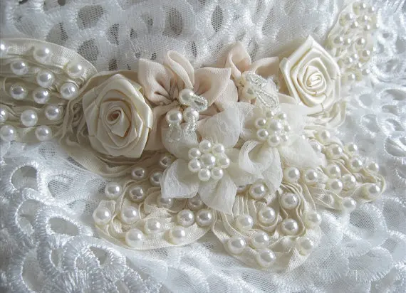 

Pearl Beading Applique, Bridal applique, wedding applique, on Sale one piece, LH001