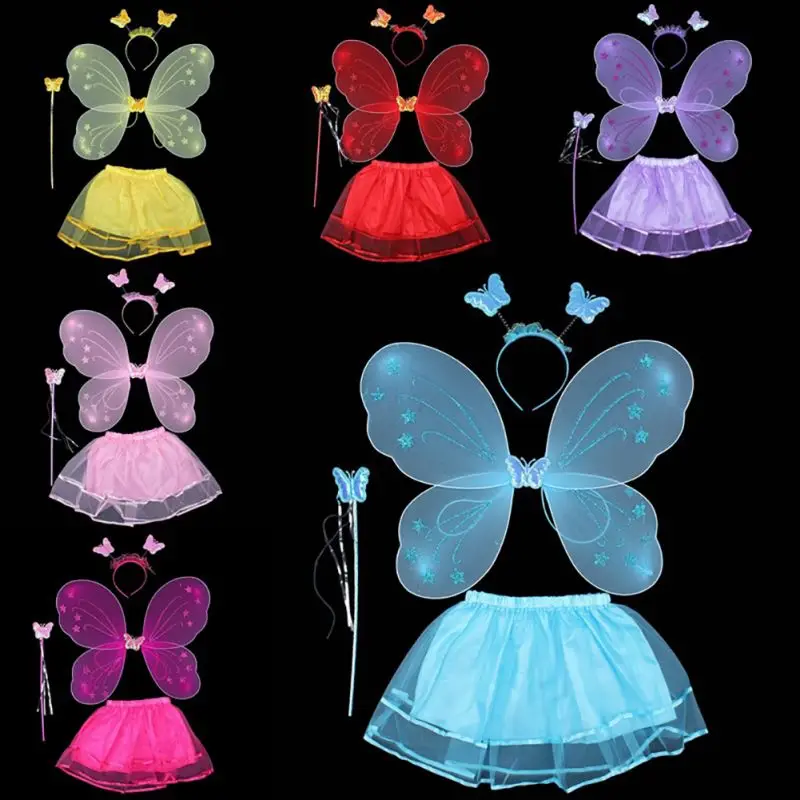 

4 pcs fairy butterfly wings mesh gauze skirt Festival performance costume props children
