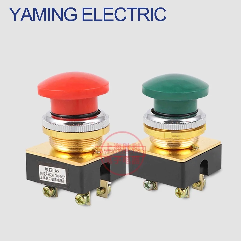 

P181 Momentary Mushroom Push Button Switch 5A 250VAC electrical switch 4 screws 30mm 1 NO 1 NC Green/Red LA2 LA2-J